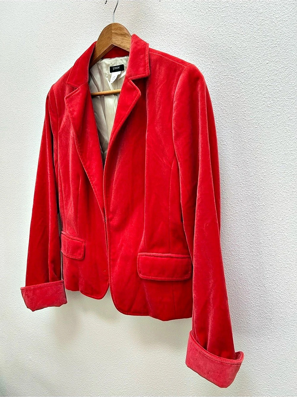 J.Crew Velvet Blazer, Rich Red, Size S/M - Picture 3 of 13